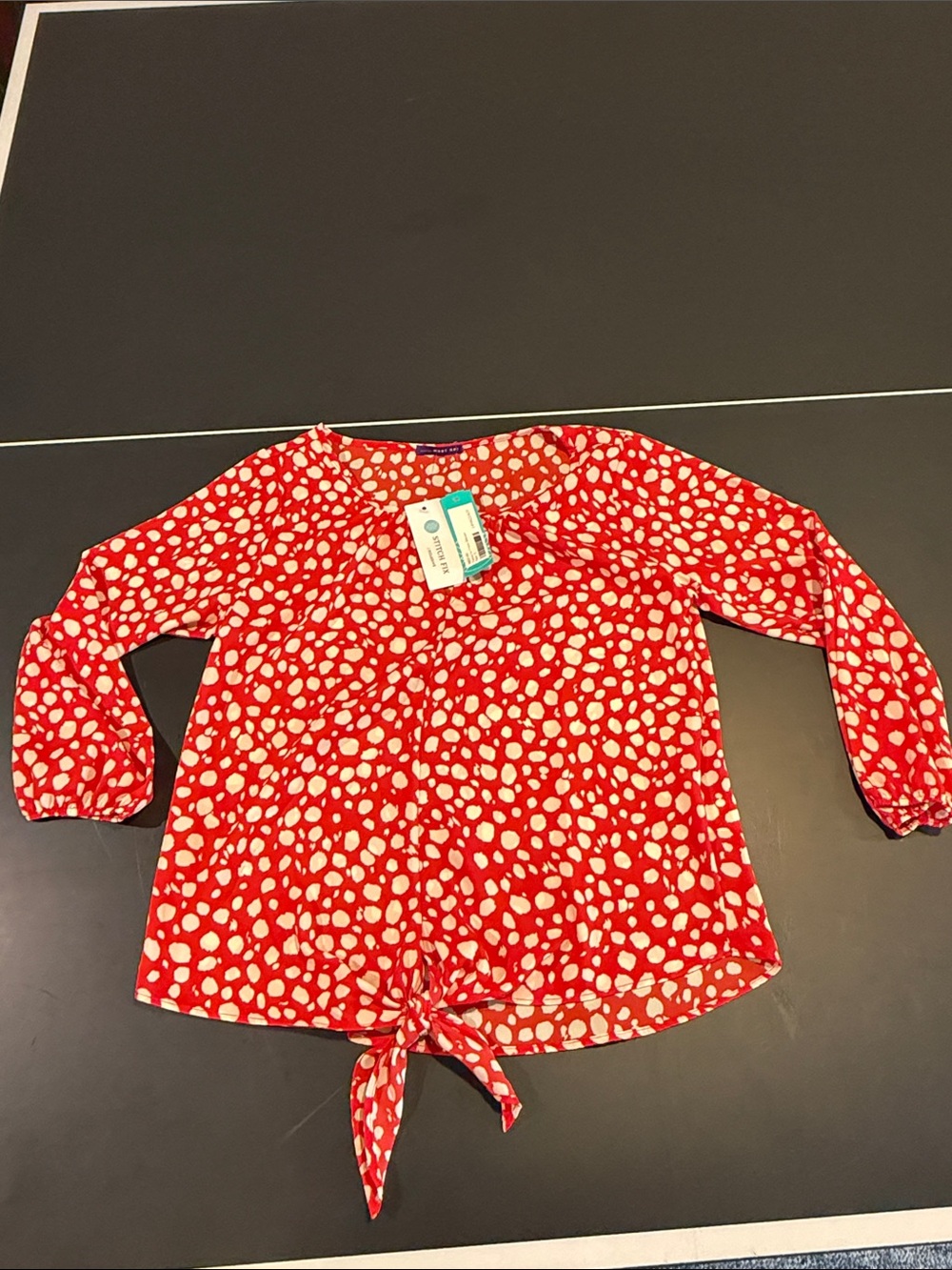 Women's Red Printed Tie-Hem Blouse West Kei